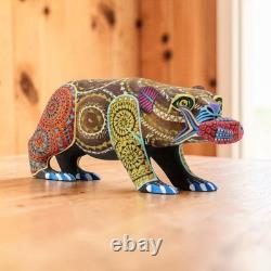 Oaxacan Bear with Fish Alebrije Hand Carved & Painted Wood Sculpture Mexican