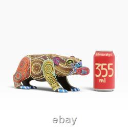 Oaxacan Bear with Fish Alebrije Hand Carved & Painted Wood Sculpture Mexican