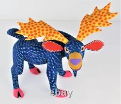 Oaxacan Wood Carving Armando Jimenez Blue Moose Oaxaca Mexican Folk Art Alebrije