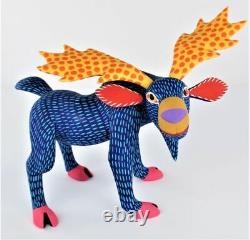 Oaxacan Wood Carving Armando Jimenez Blue Moose Oaxaca Mexican Folk Art Alebrije