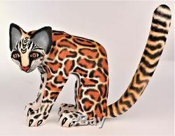 Oaxacan Wood Carving Eleazar Morales Lg Ocelot Wild Cat Oaxaca Mexican Folk Art