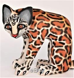 Oaxacan Wood Carving Eleazar Morales Lg Ocelot Wild Cat Oaxaca Mexican Folk Art