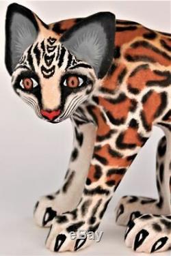 Oaxacan Wood Carving Eleazar Morales Lg Ocelot Wild Cat Oaxaca Mexican Folk Art