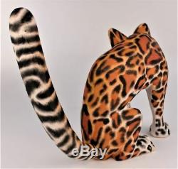 Oaxacan Wood Carving Eleazar Morales Lg Ocelot Wild Cat Oaxaca Mexican Folk Art