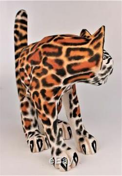 Oaxacan Wood Carving Eleazar Morales Lg Ocelot Wild Cat Oaxaca Mexican Folk Art