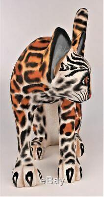 Oaxacan Wood Carving Eleazar Morales Lg Ocelot Wild Cat Oaxaca Mexican Folk Art