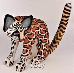 Oaxacan Wood Carving Eleazar Morales Lg Ocelot Wild Cat Oaxaca Mexican Folk Art