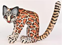 Oaxacan Wood Carving Eleazar Morales Lg Ocelot Wild Cat Oaxaca Mexican Folk Art