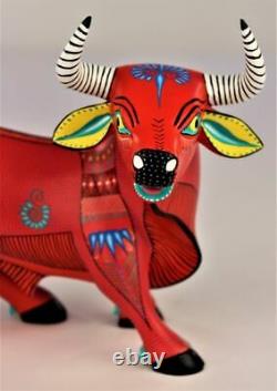 Oaxacan Wood Carving Rene Xuana Red Toro Bull Oaxaca Mexican Folk Art Alebrije