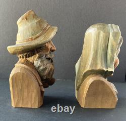 Oberammergau Vintage Wood Hand Carved Folk Art Man & Woman Figurines Stamped