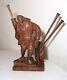 Obscure Antique Folk Art Hand Carved Wood Figural Man Trumpet Sculpture Statue