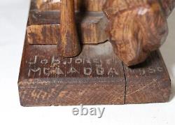 Obscure antique Folk Art hand carved wood figural man trumpet sculpture statue
