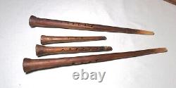 Obscure antique Folk Art hand carved wood figural man trumpet sculpture statue