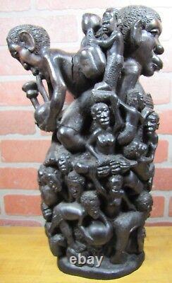 Old African Folk Art Wooden Carved Tree of Life Figural Decorative Art Statue