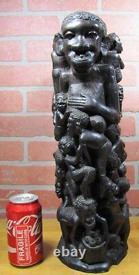 Old African Folk Art Wooden Carved Tree of Life Figural Decorative Art Statue