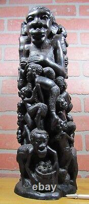 Old African Folk Art Wooden Carved Tree of Life Figural Decorative Art Statue