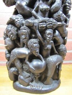 Old African Folk Art Wooden Carved Tree of Life Figural Decorative Art Statue