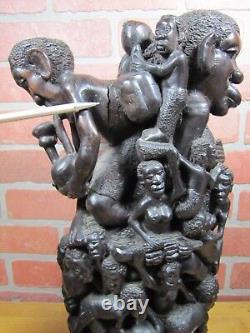 Old African Folk Art Wooden Carved Tree of Life Figural Decorative Art Statue