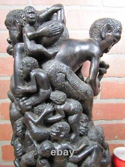 Old African Folk Art Wooden Carved Tree of Life Figural Decorative Art Statue