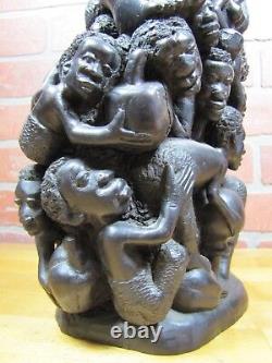 Old African Folk Art Wooden Carved Tree of Life Figural Decorative Art Statue