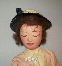 Old Antique Vtg 1950s Hand Made Folk Art Carved Wooden Doll Original Paint Nice