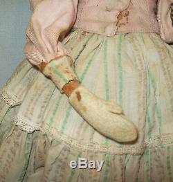 Old Antique Vtg 1950s Hand Made Folk Art Carved Wooden Doll Original Paint Nice