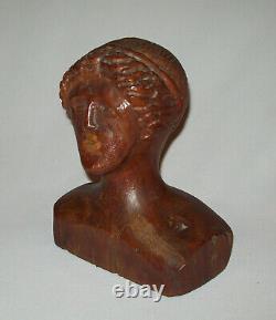 Old Antique Vtg 19th C 1800s Folk Art Hand Carved Wooden Woman Bust Figure Nice