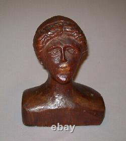 Old Antique Vtg 19th C 1800s Folk Art Hand Carved Wooden Woman Bust Figure Nice