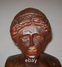 Old Antique Vtg 19th C 1800s Folk Art Hand Carved Wooden Woman Bust Figure Nice