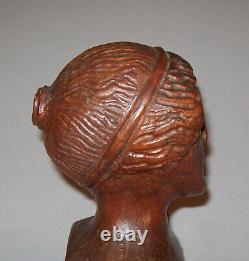 Old Antique Vtg 19th C 1800s Folk Art Hand Carved Wooden Woman Bust Figure Nice