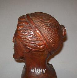 Old Antique Vtg 19th C 1800s Folk Art Hand Carved Wooden Woman Bust Figure Nice