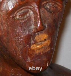 Old Antique Vtg 19th C 1800s Folk Art Hand Carved Wooden Woman Bust Figure Nice