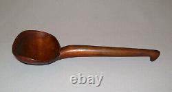 Old Antique Vtg Ca 1800s Folk Art Hand Carved Cherry Wooden Treen Scoop Ladle