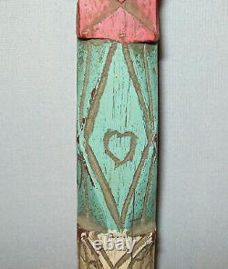 Old Antique Vtg Ca 1900s Folk Art Carved Wooden Camp Paddle Original Paint Nice