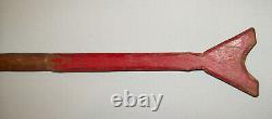 Old Antique Vtg Ca 1900s Folk Art Carved Wooden Camp Paddle Original Red Paint