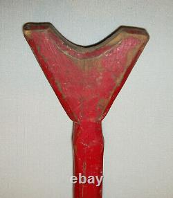 Old Antique Vtg Ca 1900s Folk Art Carved Wooden Camp Paddle Original Red Paint