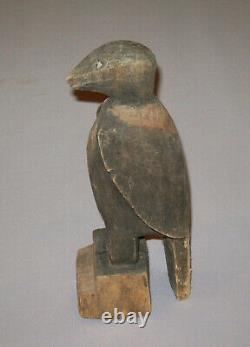 Old Antique Vtg Ca 1900s Folk Art Hand Carved Wooden Crow Figure Original Paint