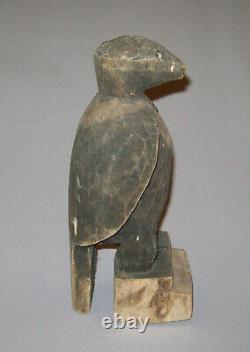 Old Antique Vtg Ca 1900s Folk Art Hand Carved Wooden Crow Figure Original Paint