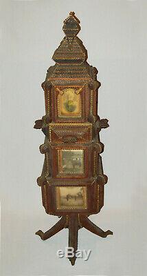 Old Antique Vtg Early 1900s Fantastic Tramp Art Photo Tower 42 Tall Great Folk