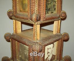 Old Antique Vtg Early 1900s Fantastic Tramp Art Photo Tower 42 Tall Great Folk