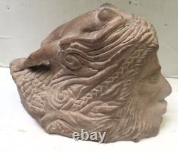 Old Folk Art Hand Carved Stone Carving of 2 Heads with Woman