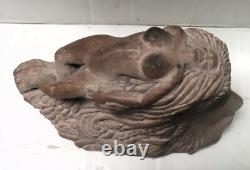 Old Folk Art Hand Carved Stone Carving of 2 Heads with Woman