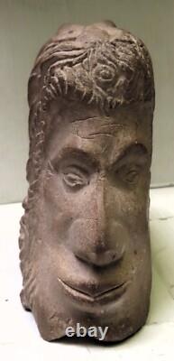 Old Folk Art Hand Carved Stone Carving of 2 Heads with Woman