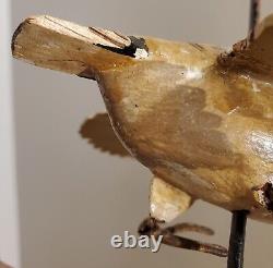 Old Primitive Folk Art Carved and Painted Bird Sculpture on Driftwood
