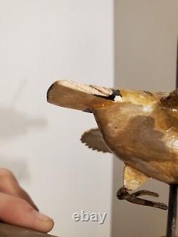 Old Primitive Folk Art Carved and Painted Bird Sculpture on Driftwood