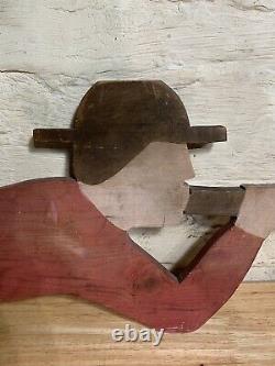 Old Vintage American Folk Art Wood Weathervane Like Sign Carving Of A Whaler