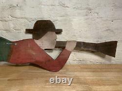 Old Vintage American Folk Art Wood Weathervane Like Sign Carving Of A Whaler