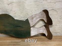 Old Vintage American Folk Art Wood Weathervane Like Sign Carving Of A Whaler