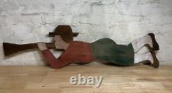 Old Vintage American Folk Art Wood Weathervane Like Sign Carving Of A Whaler