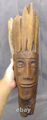 Old Vintage Hand Carved Wood Americana Folk Art Native American Indian Head